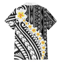 Black Vintage Tonga Ngatu Pattern With Plumeria Hawaiian Shirt - Polynesian Pride