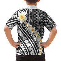 Black Vintage Tonga Ngatu Pattern With Plumeria Hawaiian Shirt - Polynesian Pride