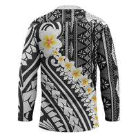 Black Vintage Tonga Ngatu Pattern With Plumeria Hockey Jersey - Polynesian Pride