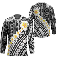 Black Vintage Tonga Ngatu Pattern With Plumeria Hockey Jersey - Polynesian Pride