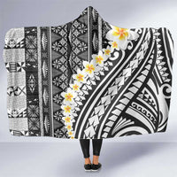 Black Vintage Tonga Ngatu Pattern With Plumeria Hooded Blanket - Polynesian Pride