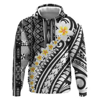 Black Vintage Tonga Ngatu Pattern With Plumeria Hoodie - Polynesian Pride