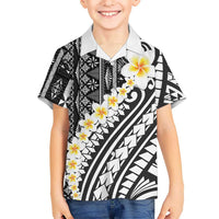 Black Vintage Tonga Ngatu Pattern With Plumeria Kid Hawaiian Shirt - Polynesian Pride