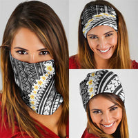 Black Vintage Tonga Ngatu Pattern With Plumeria Neck Gaiter - Polynesian Pride