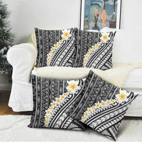Black Vintage Tonga Ngatu Pattern With Plumeria Pillow Cover - Polynesian Pride