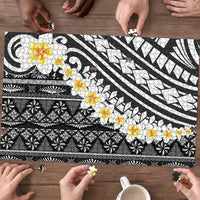 Black Vintage Tonga Ngatu Pattern With Plumeria Puzzle - Polynesian Pride