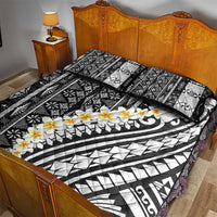 Black Vintage Tonga Ngatu Pattern With Plumeria Quilt Bed Set - Polynesian Pride