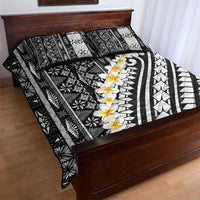 Black Vintage Tonga Ngatu Pattern With Plumeria Quilt Bed Set - Polynesian Pride
