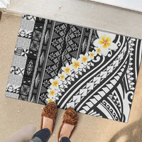 Black Vintage Tonga Ngatu Pattern With Plumeria Rubber Doormat - Polynesian Pride
