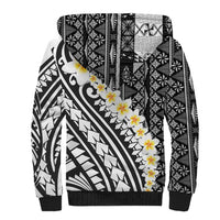 Black Vintage Tonga Ngatu Pattern With Plumeria Sherpa Hoodie - Polynesian Pride