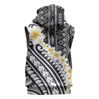 Black Vintage Tonga Ngatu Pattern With Plumeria Sleeveless Hoodie - Polynesian Pride