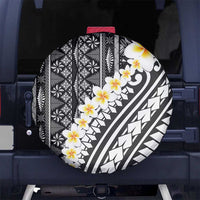 Black Vintage Tonga Ngatu Pattern With Plumeria Spare Tire Cover - Polynesian Pride