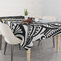 Black Vintage Tonga Ngatu Pattern With Plumeria Tablecloth - Polynesian Pride
