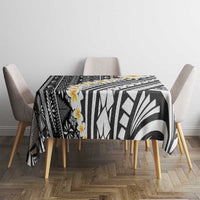 Black Vintage Tonga Ngatu Pattern With Plumeria Tablecloth - Polynesian Pride