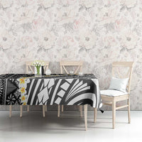 Black Vintage Tonga Ngatu Pattern With Plumeria Tablecloth - Polynesian Pride