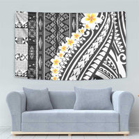Black Vintage Tonga Ngatu Pattern With Plumeria Tapestry - Polynesian Pride