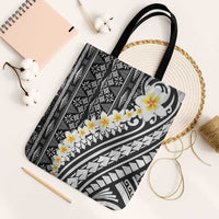 Black Vintage Tonga Ngatu Pattern With Plumeria Tote Bag - Polynesian Pride