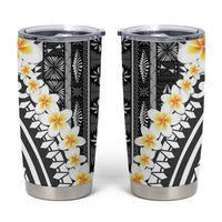 Black Vintage Tonga Ngatu Pattern With Plumeria Tumbler Cup - Polynesian Pride
