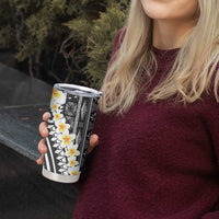 Black Vintage Tonga Ngatu Pattern With Plumeria Tumbler Cup - Polynesian Pride