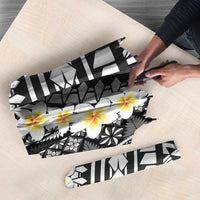Black Vintage Tonga Ngatu Pattern With Plumeria Umbrella - Polynesian Pride
