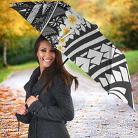 Black Vintage Tonga Ngatu Pattern With Plumeria Umbrella - Polynesian Pride