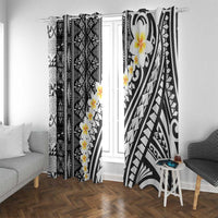 Black Vintage Tonga Ngatu Pattern With Plumeria Window Curtain - Polynesian Pride