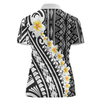 Black Vintage Tonga Ngatu Pattern With Plumeria Women Polo Shirt - Polynesian Pride