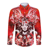 Hawaii Goddess Of Fire Madame Pele Long Sleeve Button Shirt Polynesian Style LT05 Unisex Red - Polynesian Pride