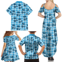Blue Palaka Hawaii Family Matching Summer Maxi Dress and Hawaiian Shirt Hawaiian Lehua Blossoms
