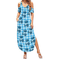 Blue Palaka Hawaii Family Matching Summer Maxi Dress and Hawaiian Shirt Hawaiian Lehua Blossoms