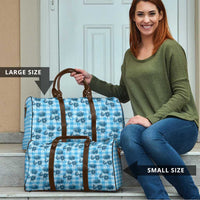 Blue Palaka Hawaii Travel Bag Hawaiian Lehua Blossoms