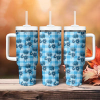 Blue Palaka Hawaii Tumbler With Handle Hawaiian Lehua Blossoms LT05 - Polynesian Pride
