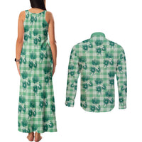 Green Palaka Hawaii Couples Matching Tank Maxi Dress and Long Sleeve Button Shirt Hawaiian Lehua Blossoms LT05 - Polynesian Pride