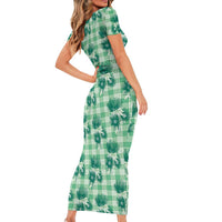 Green Palaka Hawaii Family Matching Short Sleeve Bodycon Dress and Hawaiian Shirt Hawaiian Lehua Blossoms LT05 - Polynesian Pride