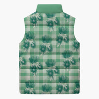 Green Palaka Hawaii Sleeveless Puffer Jacket Hawaiian Lehua Blossoms