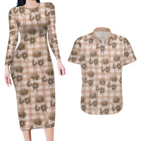 Brown Palaka Hawaii Couples Matching Long Sleeve Bodycon Dress and Hawaiian Shirt Hawaiian Lehua Blossoms