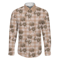Brown Palaka Hawaii Family Matching Mermaid Dress and Hawaiian Shirt Hawaiian Lehua Blossoms LT05 Dad's Shirt - Long Sleeve Brown - Polynesian Pride