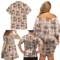 Brown Palaka Hawaii Family Matching Off Shoulder Short Dress and Hawaiian Shirt Hawaiian Lehua Blossoms LT05 - Polynesian Pride
