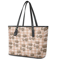Brown Palaka Hawaii Leather Tote Bag Hawaiian Lehua Blossoms