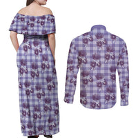 Purple Palaka Hawaii Couples Matching Off Shoulder Maxi Dress and Long Sleeve Button Shirt Hawaiian Lehua Blossoms LT05 - Polynesian Pride