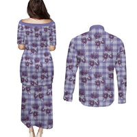 Purple Palaka Hawaii Couples Matching Puletasi and Long Sleeve Button Shirt Hawaiian Lehua Blossoms LT05 - Polynesian Pride