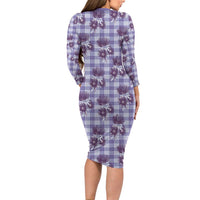 Purple Palaka Hawaii Family Matching Long Sleeve Bodycon Dress and Hawaiian Shirt Hawaiian Lehua Blossoms LT05 - Polynesian Pride