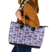 Purple Palaka Hawaii Leather Tote Bag Hawaiian Lehua Blossoms