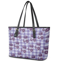 Purple Palaka Hawaii Leather Tote Bag Hawaiian Lehua Blossoms
