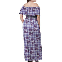 Purple Palaka Hawaii Off Shoulder Maxi Dress Hawaiian Lehua Blossoms