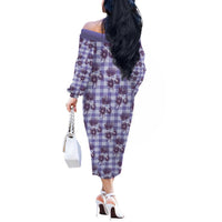 Purple Palaka Hawaii Off The Shoulder Long Sleeve Dress Hawaiian Lehua Blossoms LT05 - Polynesian Pride