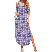 Purple Palaka Hawaii Summer Maxi Dress Hawaiian Lehua Blossoms