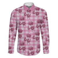 Pink Palaka Hawaii Family Matching Mermaid Dress and Hawaiian Shirt Hawaiian Lehua Blossoms LT05 Dad's Shirt - Long Sleeve Pink - Polynesian Pride