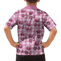 Pink Palaka Hawaii Family Matching Puletasi and Hawaiian Shirt Hawaiian Lehua Blossoms