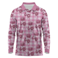 Pink Palaka Hawaii Long Sleeve Polo Shirt Hawaiian Lehua Blossoms